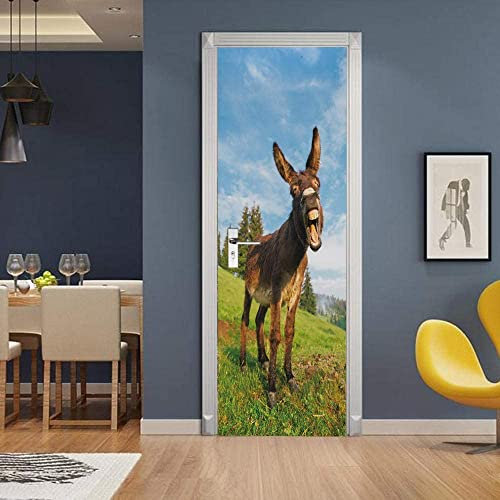 3D Türaufkleber Türtapete Selbstklebend Türposter Tierischer Esel 80 X 200 Cm Türfolie Poster Tapete Fototapete Wasserdichte Abnehmbare Tapete Vinyl Tür Aufkleber Innentür Schlafzimmer Badezimmer