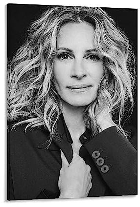 FLYUFO Julia Roberts Schauspieler-Poster, Retro-Kunst, Schwarz-Weiß-Stil, Poster, Leinwand, Wandkunst, Poster, dekorativ