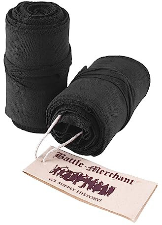 Battle-Merchant Mittelalter Wadenwickel für Damen und Herren, Paar, aus Canvas/Segeltuch für Mittelalterhose, Wikingerhose, Baumwolle, Beinwickel, Wikinger, LARP, Haithabu (Schwarz)