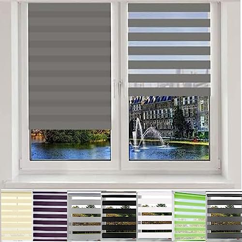 Moderne Tag-Nacht-Rollo 30x160cm Sonnen-, Sicht-Schutz usw. Dachfenster Verdunkelungsrollo inkl. Montagematerial, für Fenster, Dunkelgrau