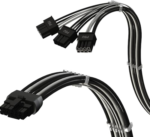 LINKUP - AVA PCIE 5.0 Geformtes & Gelötetes 16Pin (12+4) zu 3x8Pin | 16AWG Umhüllt | Kompatibel mit RTX50 RTX40 RTX30 FE GPUs | Nur für ASUS/EVGA Netzteile geeignet | 70cm
