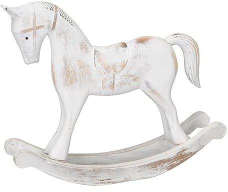 Posiwio Schaukelpferd Vintage weiß Natur Holz Shabby chic H32cm Deko Holzpferd Weihnachten