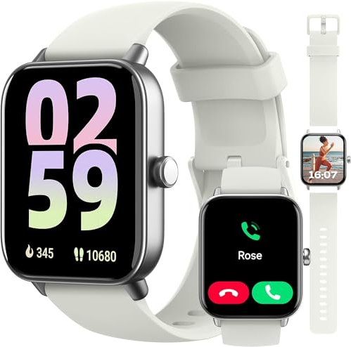 Quican Smartwatch Donna-Orologio Fitness tracker con Chiamate e Whatsapp SpO2 Alexa Bluetooth Cardiofrequenzimetro Sonno Contapassi-IP68 Orologio Smart watch Donna Sportivo per Android iOS(Bianco)