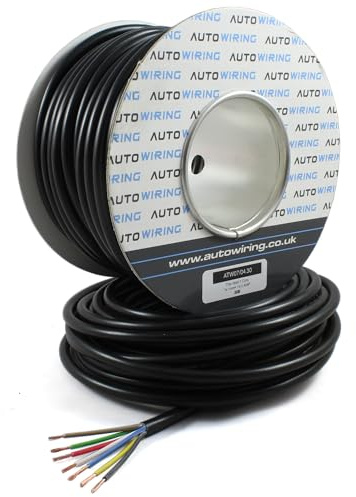 AUTOWIRING Automotive - Cavo a 7 conduttori, 12 V, 24 V, per rimorchi e roulotte, 16,5 A, 1 mm², 5/10/30/50/100 metri (rotolo da 30 metri)