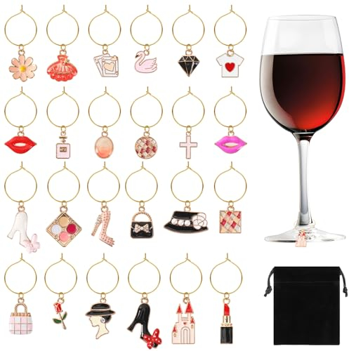 SANNIX 24Pcs Glass Charms for Stem Glasses - Identifier Charms Funny Tags for Wine Tasting Party Decor