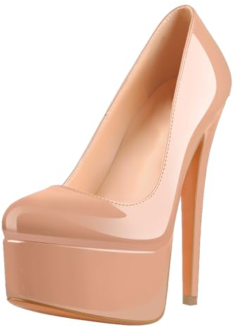 MissHeel Plateau Pumps High Heels Klassische Absatzschuhe Slip On High Heels Blassrosa EU42