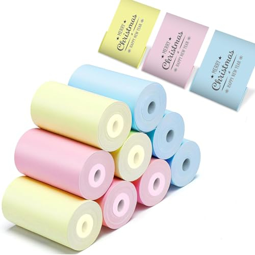 Drucker-Papierrolle 9 Thermodruckerpapier, Buntes Druckerpapier für Aufkleber-Belegdrucker, Tragbarer Bluetooth-Taschendrucker, Mini-Druckerpapier-Nachfüllung für Die Meisten Thermodrucker