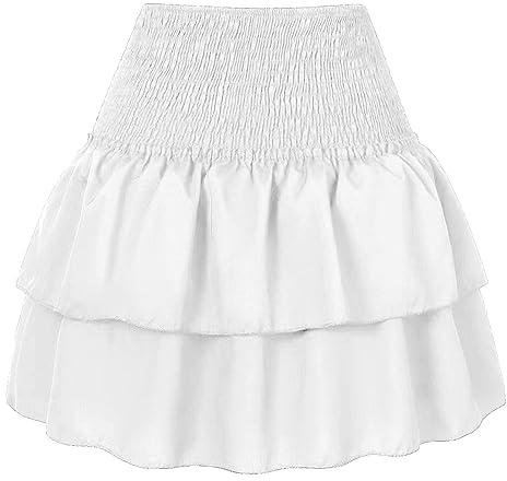 Damen Basic Solid Rock Falten Minirock Sommer Kurzer Rock mit Rüschen, Damen Rock Sommer A-Linie Minirock Volant Rock mit Gummibund, Kostüm, Karneval, Mottoparty, Alltag