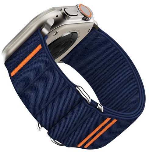 Suitisbest Straps Compatible with Apple Watch Ultra Strap 49mm 46mm 45mm 44mm 42mm, Stretchy Nylon Sport Loop Strap with S-Hook for Apple Watch Ultra 2/ Ultra SE Series 10 9 8 7 6 5 4 3, Midnight Blue