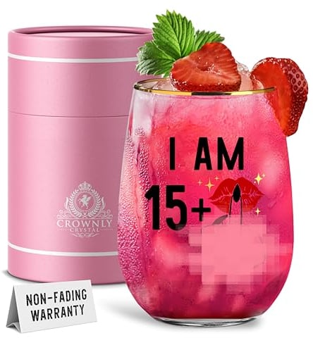 CROWNLY CRYSTAL® 16th Birthday Gifts Girl Stemless Wine Glasses Personalised Gifts 16th Birthday Decorations Sister Birthday Gifts Funny Gifts for Girls Daughter Birthday Gifts Gin Glass Friend Gifts