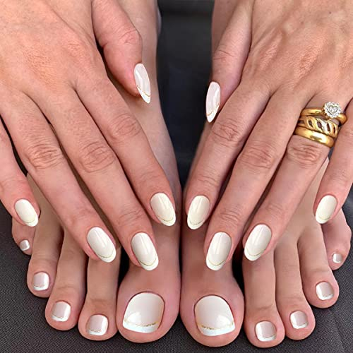 French False Toenails & Nails Set, Pink Cat's eyes Acrylic Press on Toe Nails, White Fake Nails with Glue Sticker Stick on Nails for Toe for Women and Girls Fashion Nail Tips Feet & Hands
