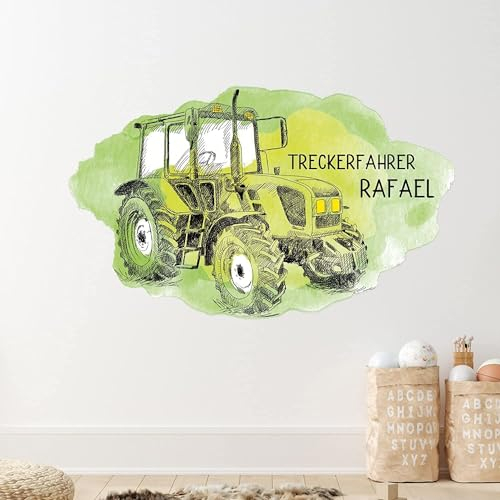 GRAZDesign Trecker Wandtattoo Kinderzimmer Junge Traktor personalisiert mit Namen Wandaufkleber 180x110cm