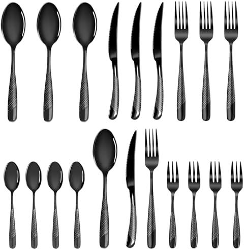 FANTICDE Besteck Set für 4 Personen,20 teilig Edelstahl Besteckset Schwarz Matt/Essbesteck Set mit Messer Gabel Löffel,Hochwertiges Edelstahlbesteck, Spülmaschinenfest