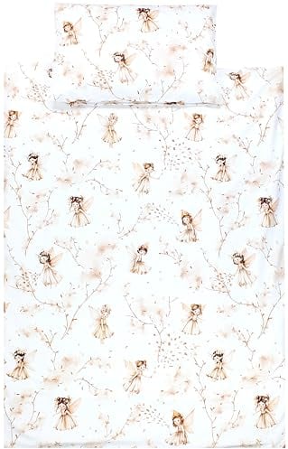 TupTam Kinder Bettwäsche Set Babybettwäsche Bettbezug 100 x 135 120 x 90 Kissenbezug 40 x 60 Jungen Mädchen 2-TLG, Farbe: Beige/Feen, Größe: 135x100 cm
