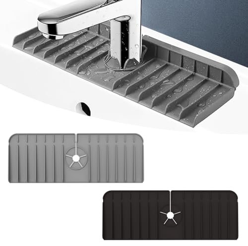 LIUCONGBD 2 piezas de silicona para grifo de fregadero de cocina, protector contra salpicaduras, bandeja de goteo de silicona, alfombrilla de goteo alrededor del grifo, protectores de fregadero,