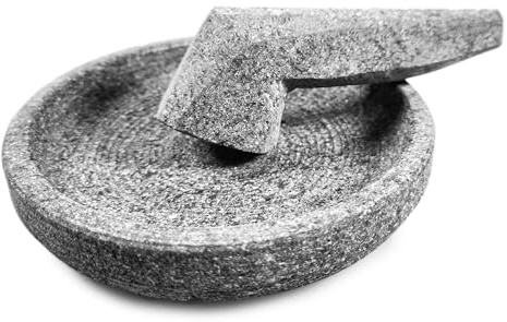 Cobek-Mörser aus vulkanischem Gestein - Traditionelles Zerkleinern und Mahlen - XS Variante/Perfekt für Single Haushalte