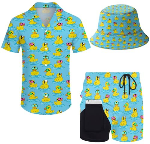 GIRPOL 2-teiliges Hawaii-Hemd und Shorts mit Hut, Ente, Medium