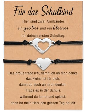 Kaululu Personalisiertes Mutter-Tochter Armband mit Namen Gravur Schulkind Armband für Jungen und Mädchen Schulanfang Geschenke Einschreibung Geschenke Mutter Tochter Geschenk (Schwarz)