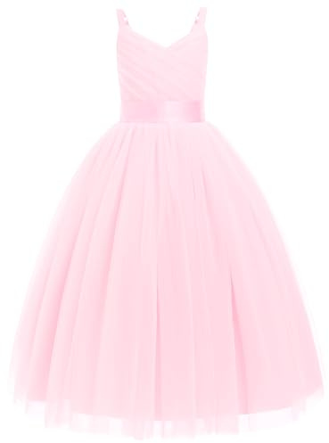 Flower Girls Princess Pleated Long Dress Wedding Bridesmaid Prom Ball Gown Dresses Embroidered Floral Lace Elegant V Neck Dress