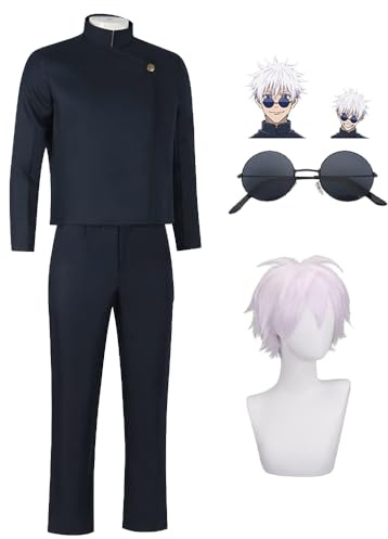 Tongyundacheng Anime Gojo Satoru Cosplay Kostüm Schuluniform Jacke Hose Set (mit Brille) Halloween Karneval Party Cosplay Dress Up für Männer