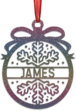 KreateSquare Personalised Christmas Bauble, 950 GSM (1.7 mm) Double-Sided Glitter Xmas Tree Decoration, Custom Name Baubles, Red, White & Green Christmas Ornaments (Pastel Rainbow, Snowflakes)
