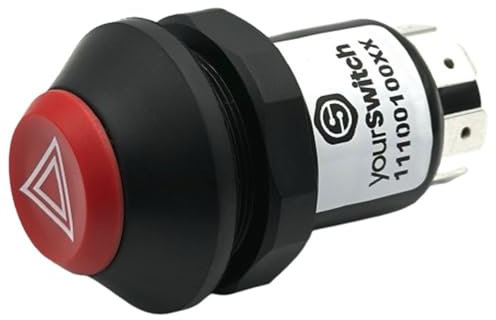 yourSwitch 11100100XX Druckschalter mit Arretierung: Warnblinken 12V kompatibel mit Fendt X830.240.097.000, G339.900.020.070 Case 89520C91 Atlas 0870499 Bomag 05761012 Hako 90154477 JCB 08102/02212