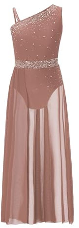 Runhomal Enfant Fille Robe Danse Lyrique Contemporaine Classique sans Manches Justaucorps de Gymnastique Costume Dancewear 5-16 Ans Rose poussiéreux 11-12 Ans