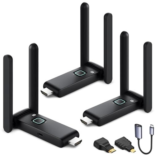 Wireless HDMI Transmitter and 2 Receiver, Plug and Play, Multi TV Extension, Wireless HDMI transmitter supports video streaming from laptop to HDTV/Projector/Tabl