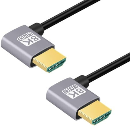 chenyang Cable HDMI 2.1, conector HDMI macho a macho, doble ángulo de 90 grados hacia la izquierda, 8 K @ 60 Hz, 4 K @ 120 Hz, 48 Gbps, cable dorado ultrarrápido 0,5 m para televisores, monitores,