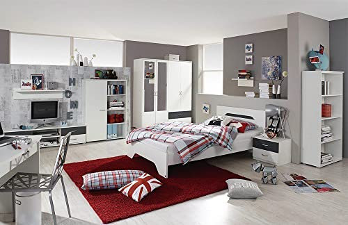 Jugendzimmer Noosa– Kinder- und Jugendzimmer in Weiß mit Grau oder Weiß mit Sonoma Eiche Made in Germany - Verschiedene Set Varianten (8 teilig in Weiß und Grau)