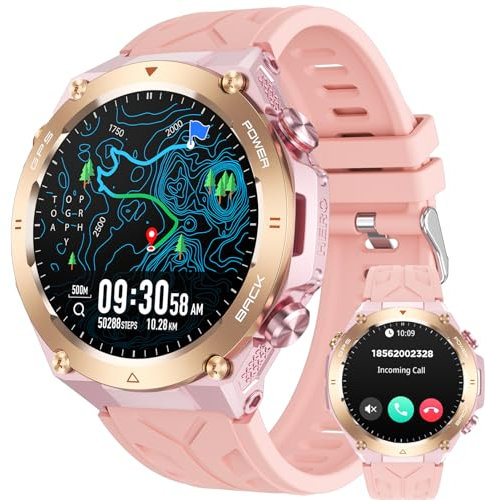 GPS Montre Connectée Homme Femme de Sport étanche multi activités Podomètre Appels Bluetooth 12 jours d'autonomie Moniteur Fréquence Boussole suivi de la Pression Atmosphérique, Altimètre 1ATM