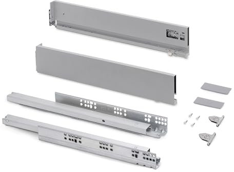 Emuca - Schubladen-Kit für Küche und Bad mit 3D-Regelung, Höhe 93mm, Tiefe 400mm, 40 Kg, sanftes Schließen, Panels nicht enthalten, Stahl, Grau
