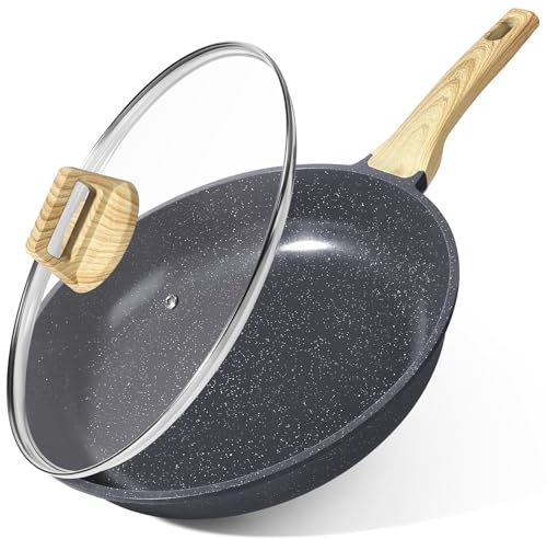 GiPP Granit Beschichtung Antihaft Bratpfanne,Omelettpfannen Induktion | Gesunde Pfanne,Kühlbleibender Griff,Spülmaschinenfest,Für alle Herdarten,PFAS und PFOA-frei(Grau mit Deckel,24cm)