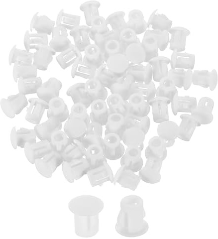 sourcing map 70Pcs Plastic Hole Plugs, 5mm(3/16) Flush Type Panel Plugs, Round Snap Knockout Locking Plugs for Furniture Insert End Caps Panels, White