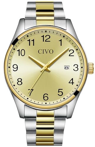 CIVO Herren Uhren Gold Edelstahl: Leicht Lesbare Armbanduhr mit Datum - Analog Quarz Herrenuhren