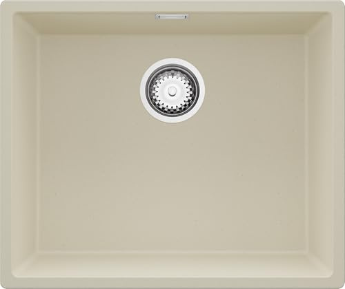 PRIMAGRAN Unterbauspüle ab 60er Unterschrank + Ablauf-Set, 56x47cm | Set: Ablauf-Set (Siphon, Ablaufgarnitur, Überlauf) + Spülbecken 1 Becken - London, Beige