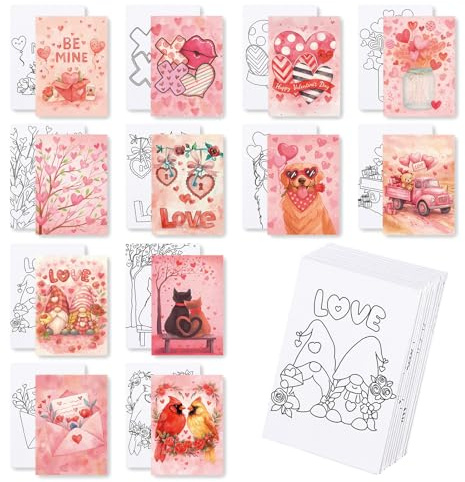 BNG 12er Set Valentinstag vorgedruckten Malvorlagen Leinwand Premium 12.7x18cm - Hochwertige Vorbeschriebene Rahmenleinwand für Anfänger, DIY Bastelset für Partygeschenke & Heimdekoration