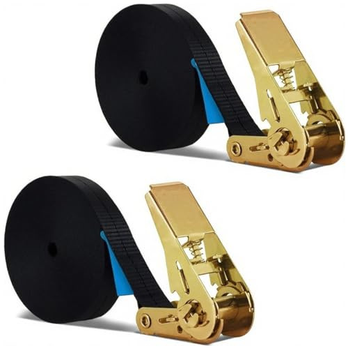 2 PCS Heavy Duty Ratchet Straps 800KG Break Strength - 12M x 25mm Adjustable Tensioning Belts Secure Motorcycles/Surfboard Kayak/Car Roof Rack/Vans/Bike/Cargo- Black