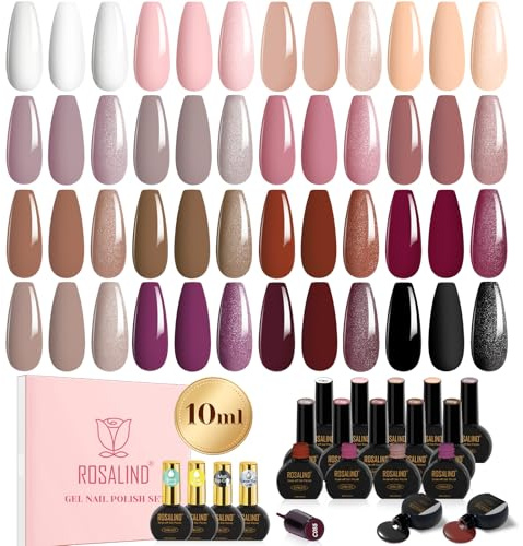 ROSALIND UV Nagellack 20 Stück 10ML Rosa Braun Rot Violett Gel Nagellack | mit Base Coat Top Coat, Soak Off UV LED Gelnägel für Nagel Design Gel Nail Polish Herbst Winter Geschenk