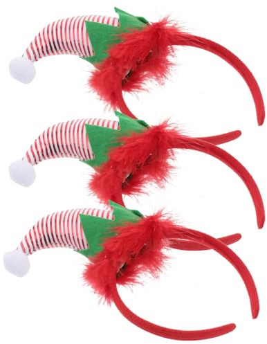 Homoyoyo Weihnachts Haarreif 3 Stück mit Elfenzylinder aus Satin und Kunststoff Leichtes Haarschmuck für Party Karneval und Rollenspiel