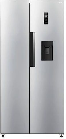 HYE American Fridge Freezer Non Plumbed, 444L, Water Dispenser, Silver | Double Door Fridge Freezer, Total No Frost, 276L Fresh Food, 168L Frozen Storage, 83cm Wide, 40dB - Ideal for Family Homes