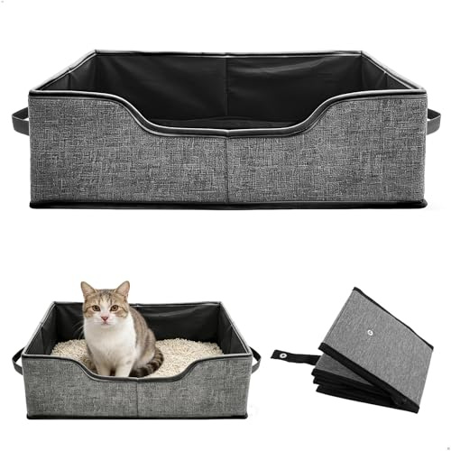 Katzenklo Klein, Cat Litter Box, Faltbare Katzentoilette, wasserdichte Katzenklo Mülleimer, Tragbare Katzentoilette, Kaninchen Toilette für Auto Reisen Unterwegs Camping (Grau)