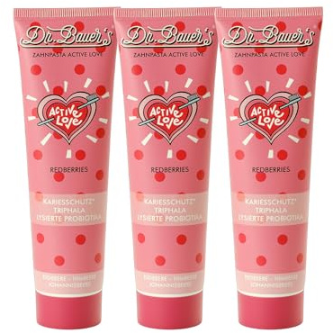 Dr. Bauer's Active Love Zahnpasta Redberries, 270 ml (3 x 90 ml) | Pflege bei beanspruchtem Zahnfleisch, Mit lysierten Probiotika, Propolis & Fluorid