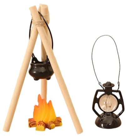 RNXRZANK 7X 1/12 Miniatur Lagerfeuer Set mit Lampe Und Realistischem Mini Lagerfeuer, Spielzeug für Puppenhäuser Und Mikrolandschaften