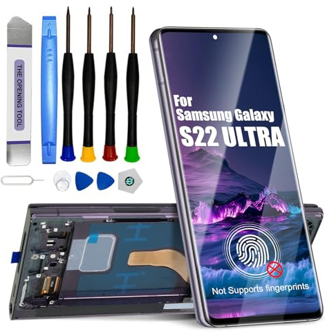 DTD Display für Samsung Galaxy S22 Ultra LCD Ersatzbildschirm Touchscreen Montage mit Werkzeugen (Schwarz mit Rahmen, ohne Fingerabdruckerkennung)