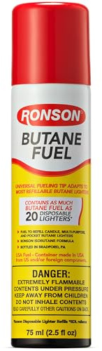 Ronson Butane Fuel Refill 75ml – Pack of 1 – Universal Lighter Fluid Refill for Torch, Kitchen, and Utility Lighters – Clean Burning Butane Gas for Refillable Lighters