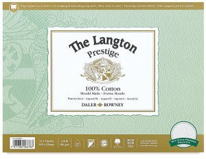 Daler-Rowney The Langton Prestige Watercolour Paper, Hot Pressed, 300 gsm, 140lb, Pad, Glued 4 Sides, 12 x 9in - 30.5 x 22.9 cm, Natural White, 12 Sheets