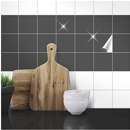 WANDKINGS Fliesenaufkleber 9,5 x 9,5 cm, 100 Stück - DUNKELGRAU GLÄNZEND