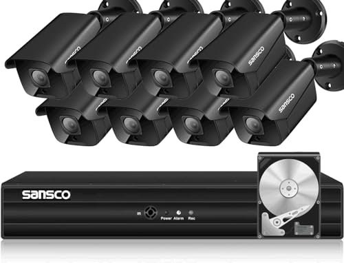 [3TB+Face/Human Detection] SANSCO CCTV Camera System Outdoor, 8CH 5MP DVR 3TB Hard Drive for 7x24 Recording, 8x 2MP Bullet Camera (1080P, Waterproof, USB Backup, Play Back, Email/APP Alert)