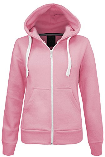 Parsa Fashions Ladies Plain Zip Up Hoodie Womens Fleece Hooded Top Long Sleeves Front Pockets Soft Stretchable Comfortable (Baby Pink/2XL UK-16)